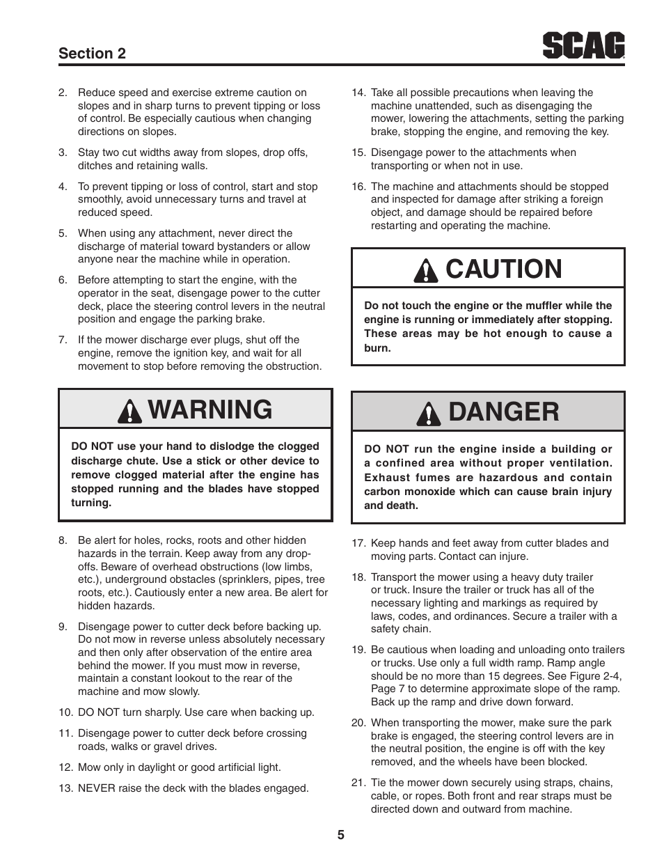 Warning, Caution, Danger | Scag Power Equipment TURF TIGER STT61V-31KB-DF User Manual | Page 9 / 76