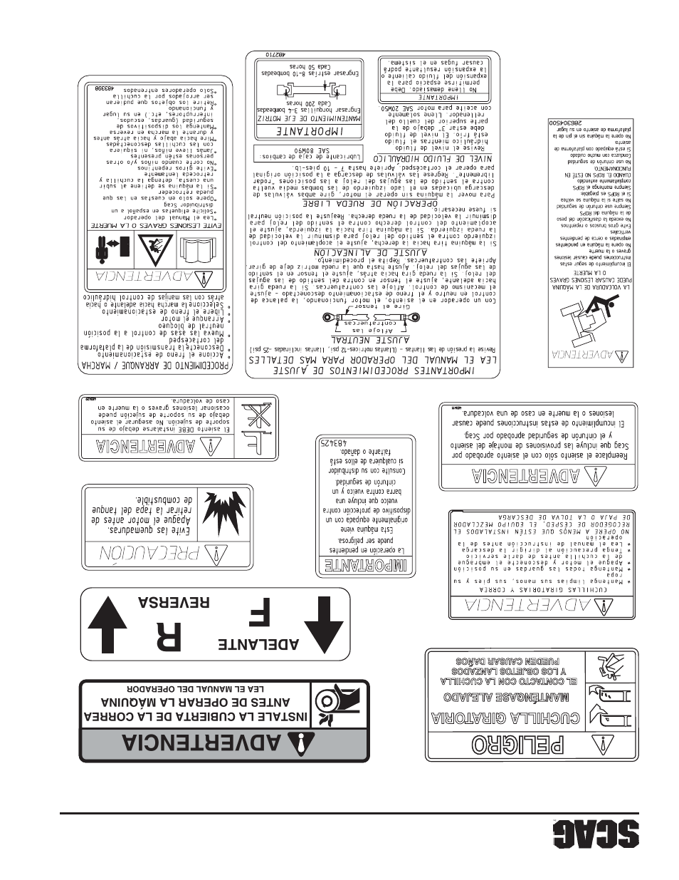 Advertencia | Scag Power Equipment STT61V-25KBD-SS User Manual | Page 101 / 114