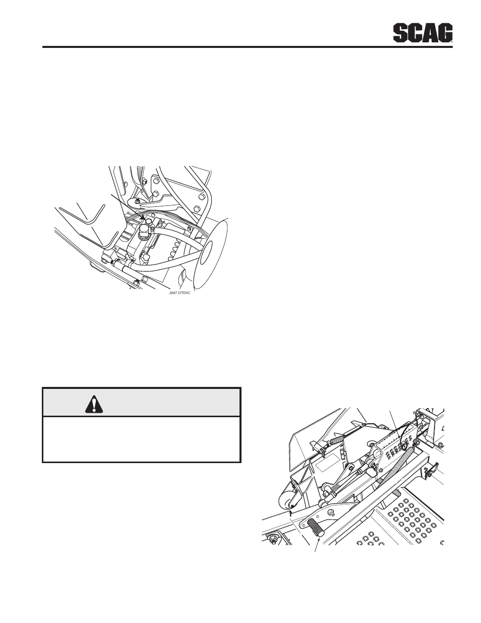 11 moving mower with engine stopped, 12 recommendations for mowing, 13 adjusting cutting height | Warning, Moving mower with engine 4.11 stopped, Recommendations for mowing 4.12, Adjusting cutting height 4.13 | Scag Power Equipment STT61V-25KBD-SS User Manual | Page 21 / 114