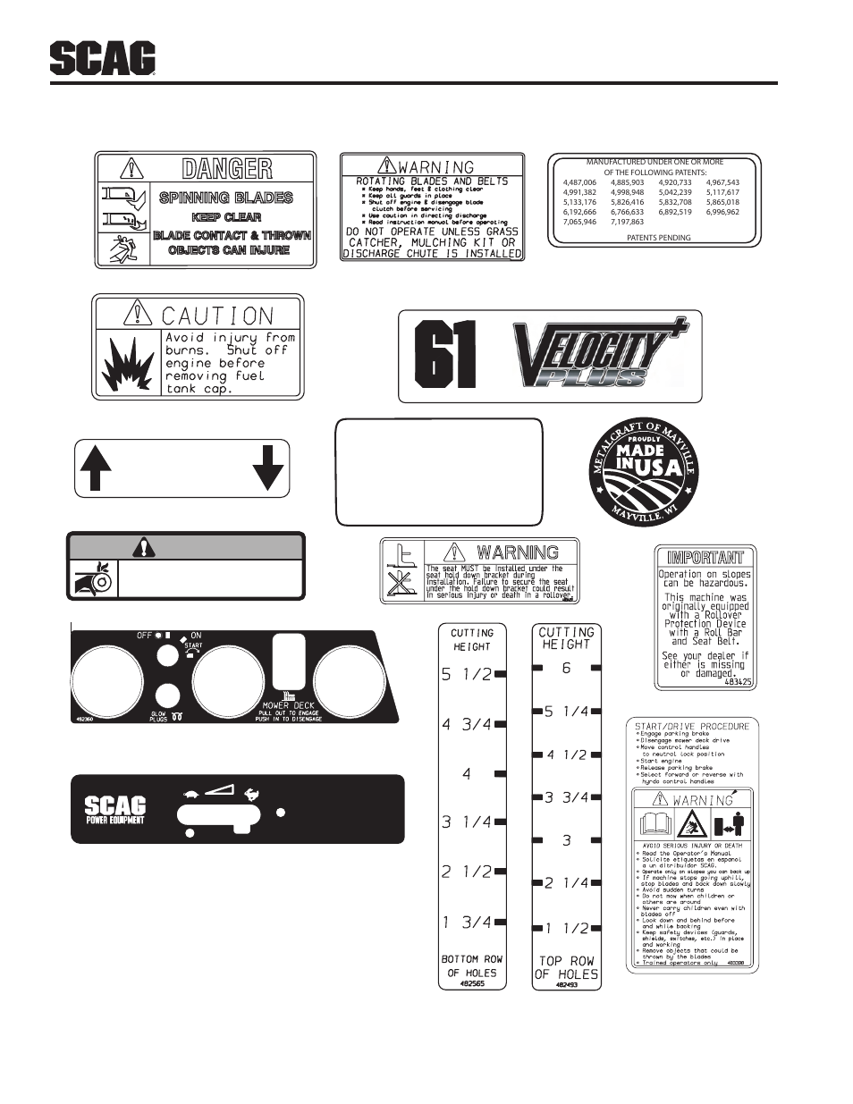 Replacement decals and information plates, Heavy-duty commercial, Warning | Scag Power Equipment STT61V-25KBD-SS User Manual | Page 66 / 114