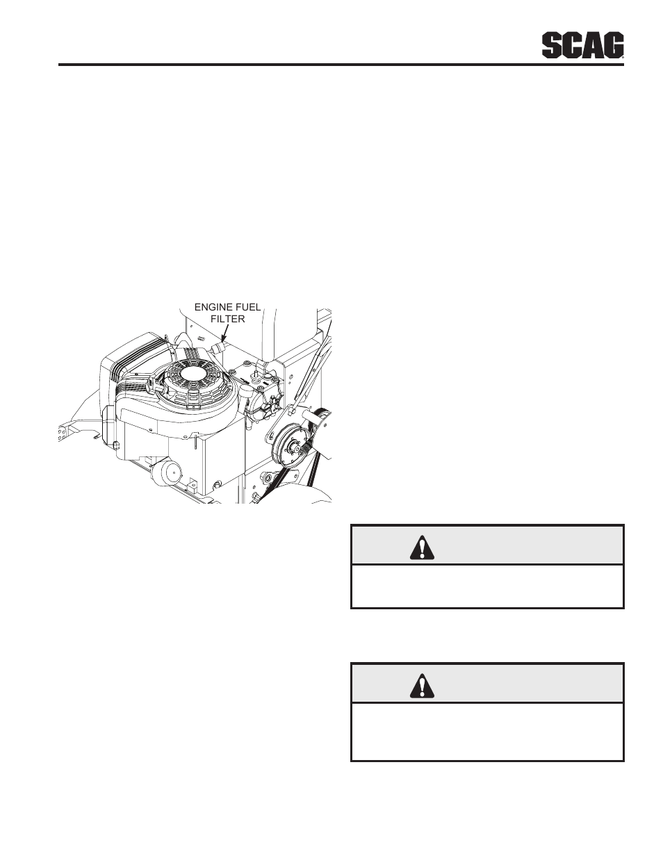 5 engine air cleaner, 6 drive belts, 7 cutter blades | Warning | Scag Power Equipment SFW36-16BV User Manual | Page 29 / 48