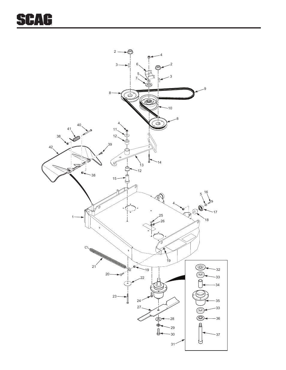 36" cutter deck | Scag Power Equipment SFW36-16BV User Manual | Page 32 / 48