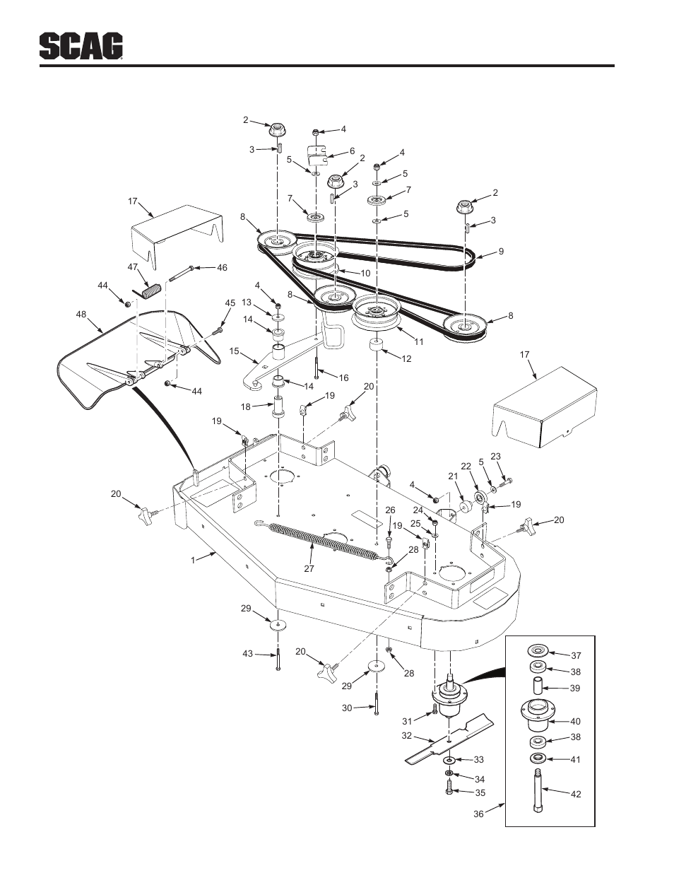 48" cutter deck | Scag Power Equipment SFW36-16BV User Manual | Page 34 / 48