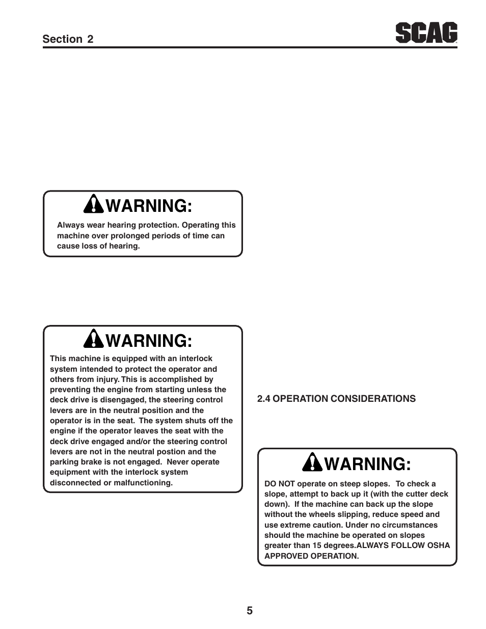 Warning | Scag Power Equipment FREEDOM Z SFZ User Manual | Page 9 / 109