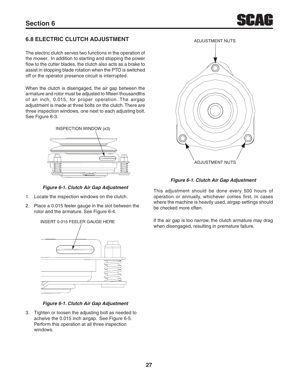 8 electric clutch adjustment | Scag Power Equipment TIGER CAT STC52V-25CV User Manual | Page 31 / 116