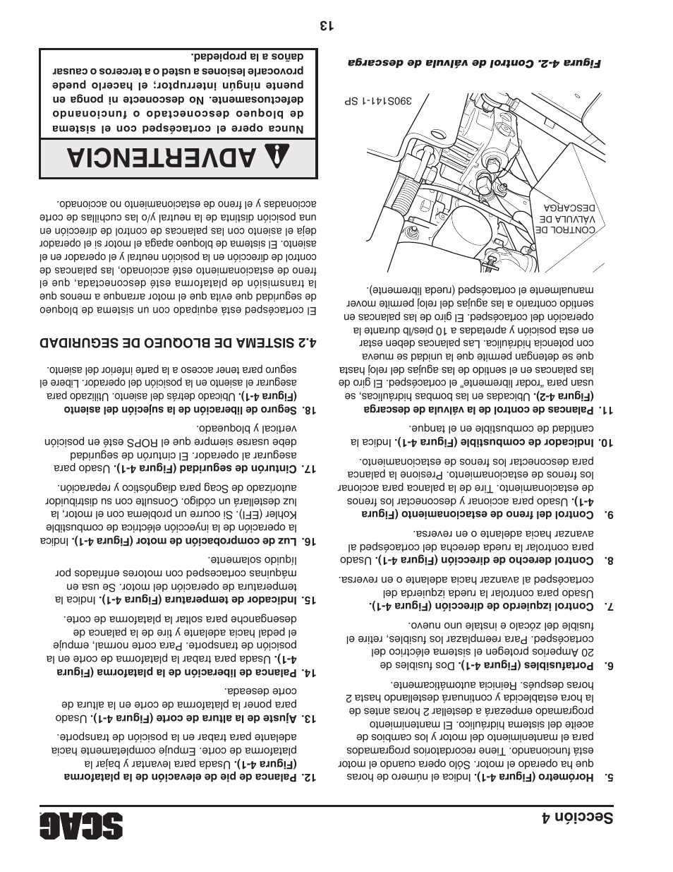 Ad vertencia, Sección 4 | Scag Power Equipment TURF TIGER STT-31EFI-SS User Manual | Page 100 / 116