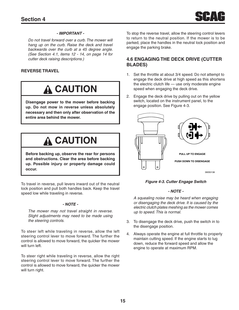 6 engaging the deck drive (cutter blades), Caution | Scag Power Equipment TURF TIGER STT-31EFI-SS User Manual | Page 19 / 116