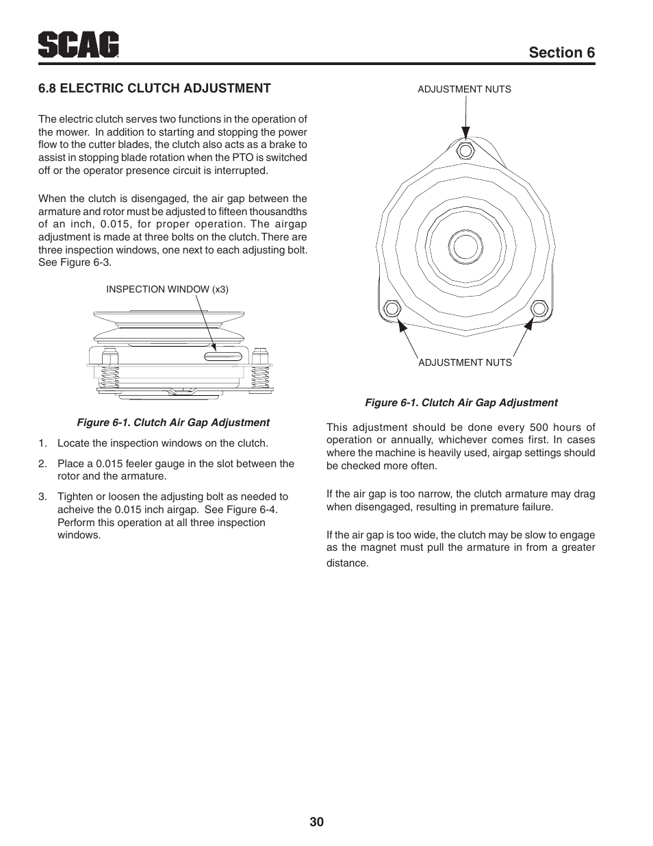 8 electric clutch adjustment | Scag Power Equipment TURF TIGER STT-31EFI-SS User Manual | Page 34 / 116