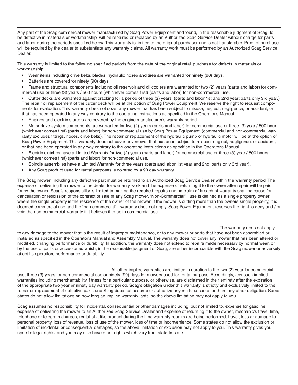 Limited warranty - commercial equipment | Scag Power Equipment TURF TIGER STT-31EFI-SS User Manual | Page 71 / 116