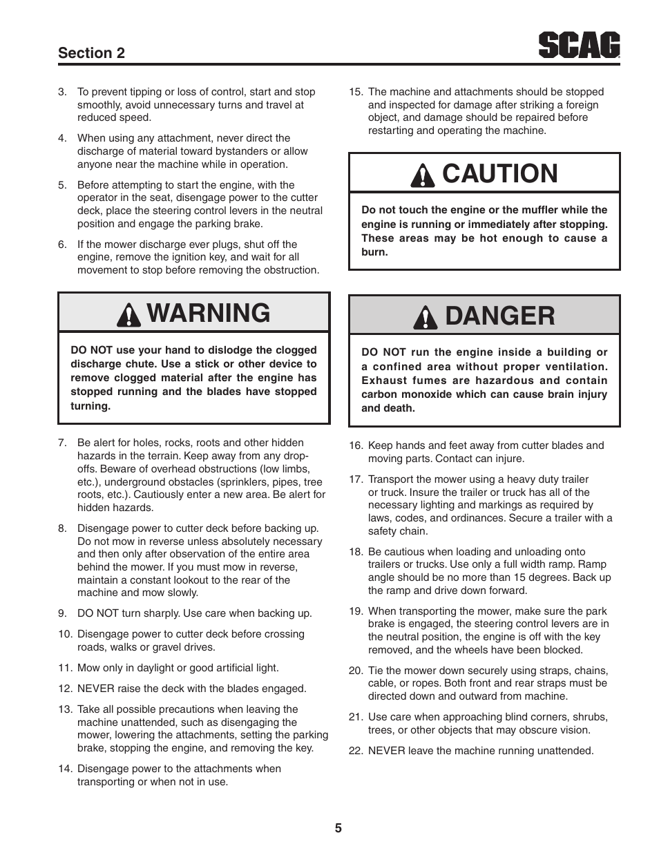 Warning, Caution, Danger | Scag Power Equipment TURF TIGER STT-31EFI-SS User Manual | Page 9 / 116