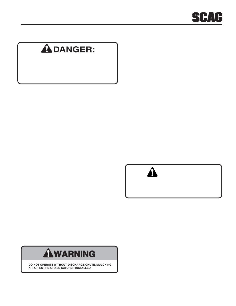 Warning | Scag Power Equipment STC52V-23BV  EN User Manual | Page 21 / 110