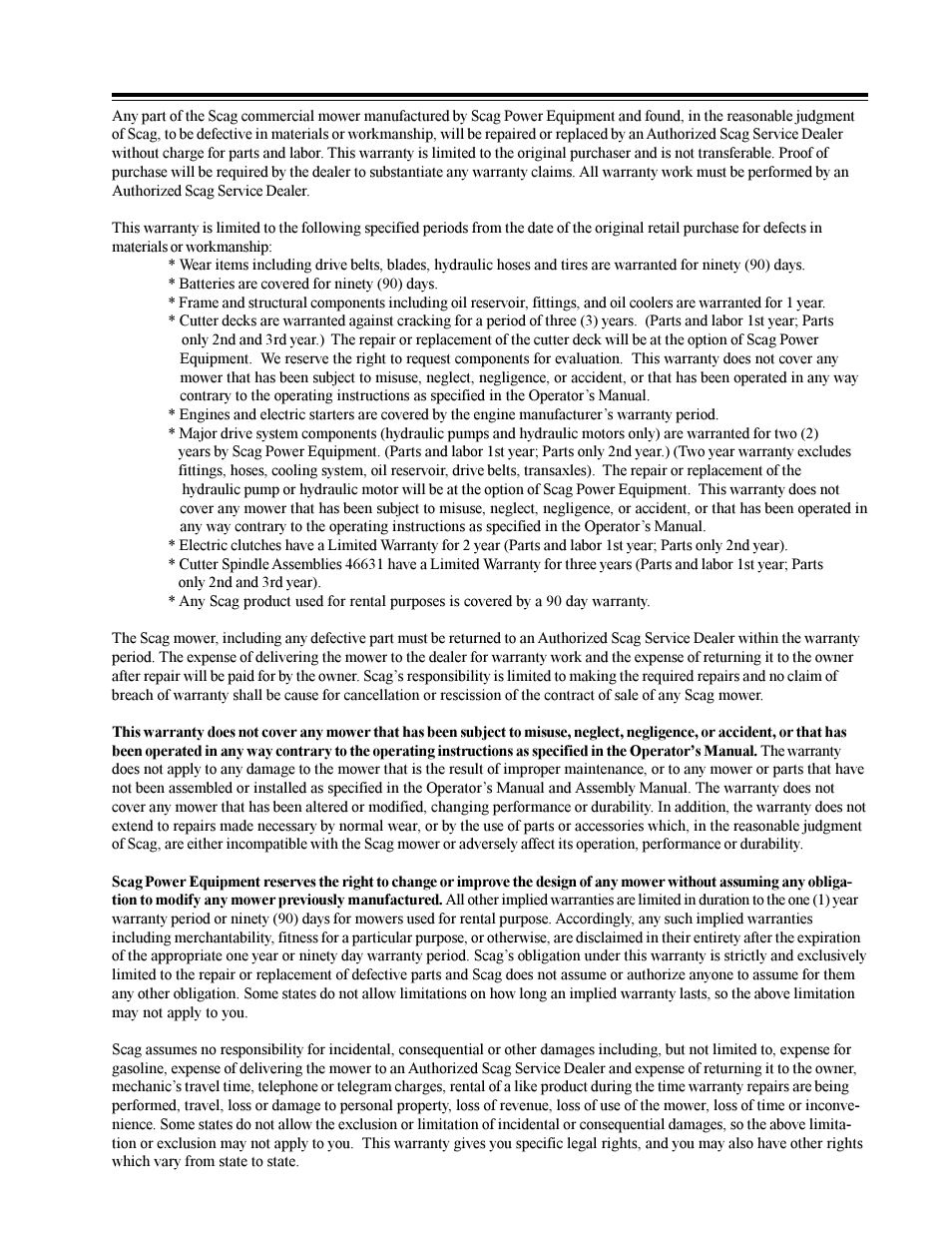 Limited warranty - commercial equipment | Scag Power Equipment SWU User Manual | Page 39 / 40
