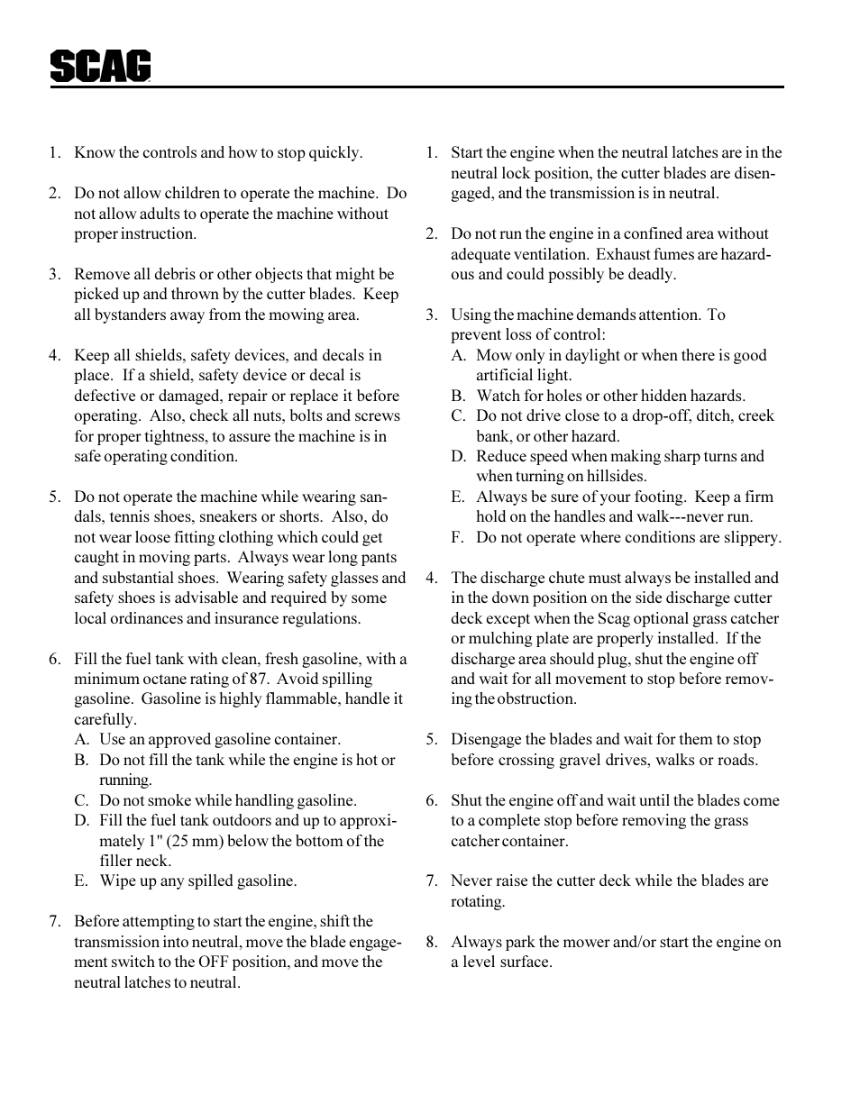 Scag Power Equipment SWU User Manual | Page 8 / 40