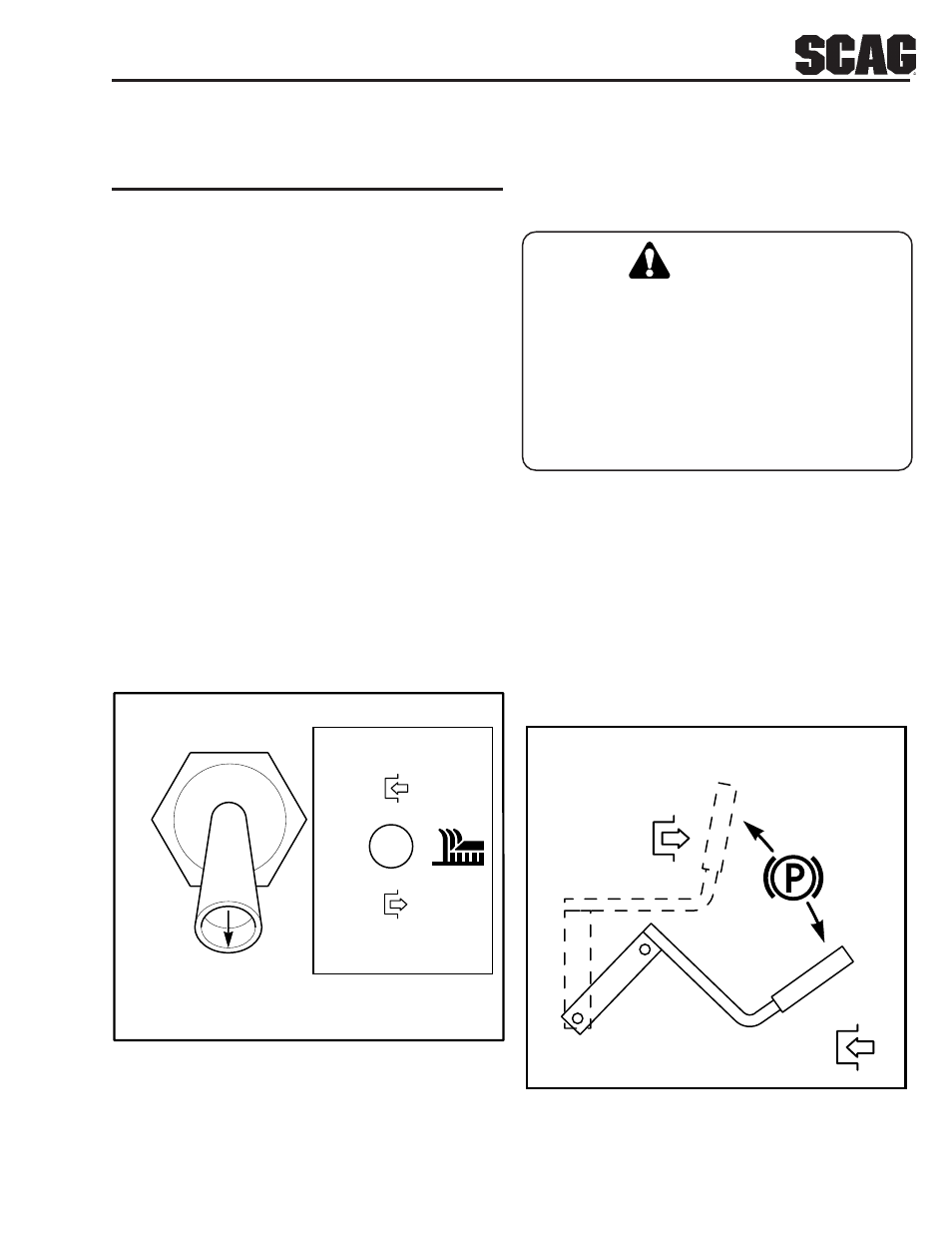 Parking brake off on, Caution | Scag Power Equipment SSZ User Manual | Page 11 / 41