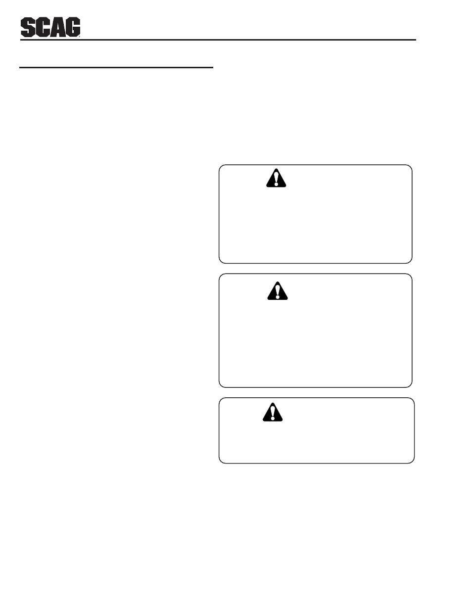 Warning, Caution | Scag Power Equipment SSZ User Manual | Page 6 / 41