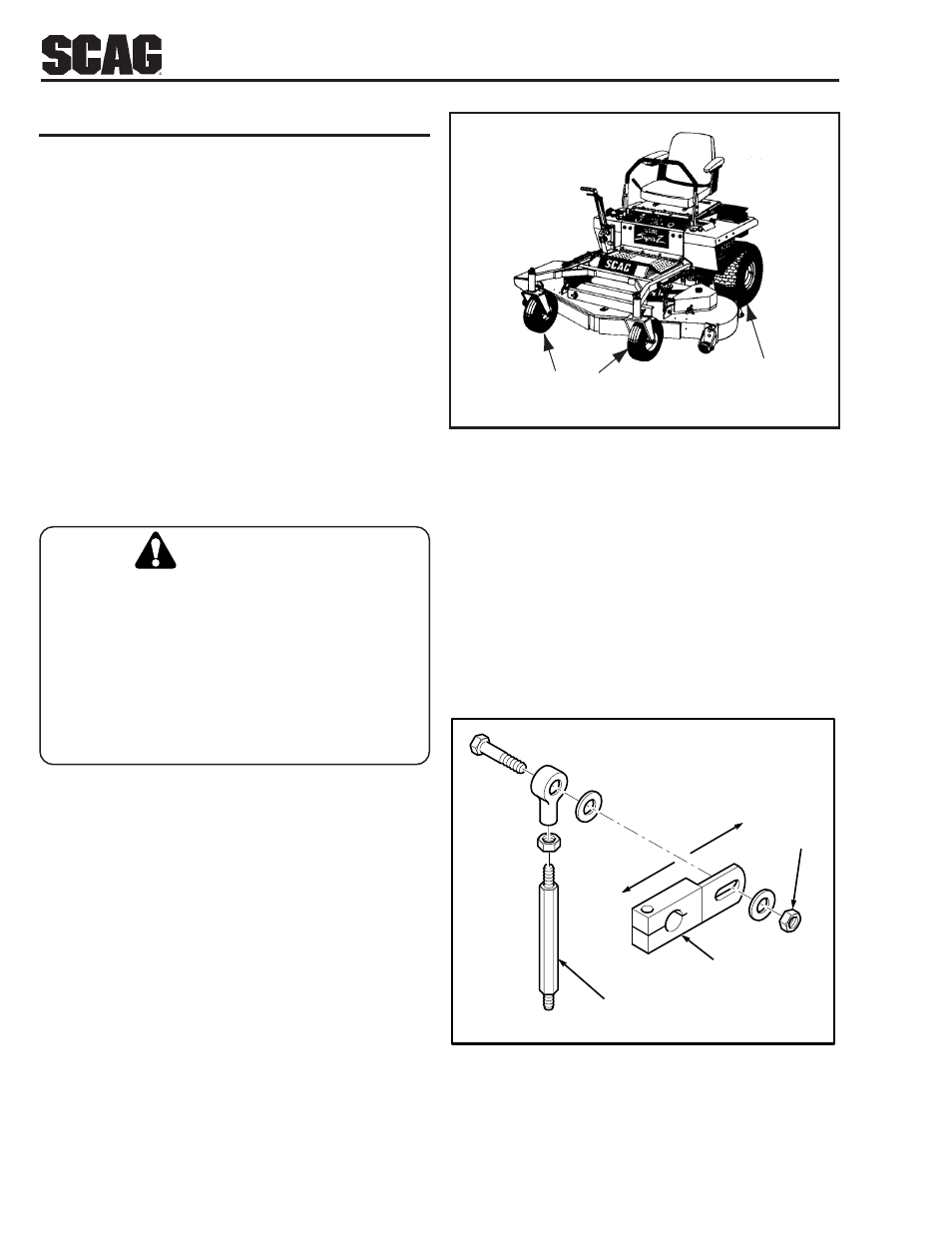 Caution, Adjustments - cont’d neutral adjustment cont'd, Straight line running adjustment | Scag Power Equipment SSZ User Manual | Page 8 / 41
