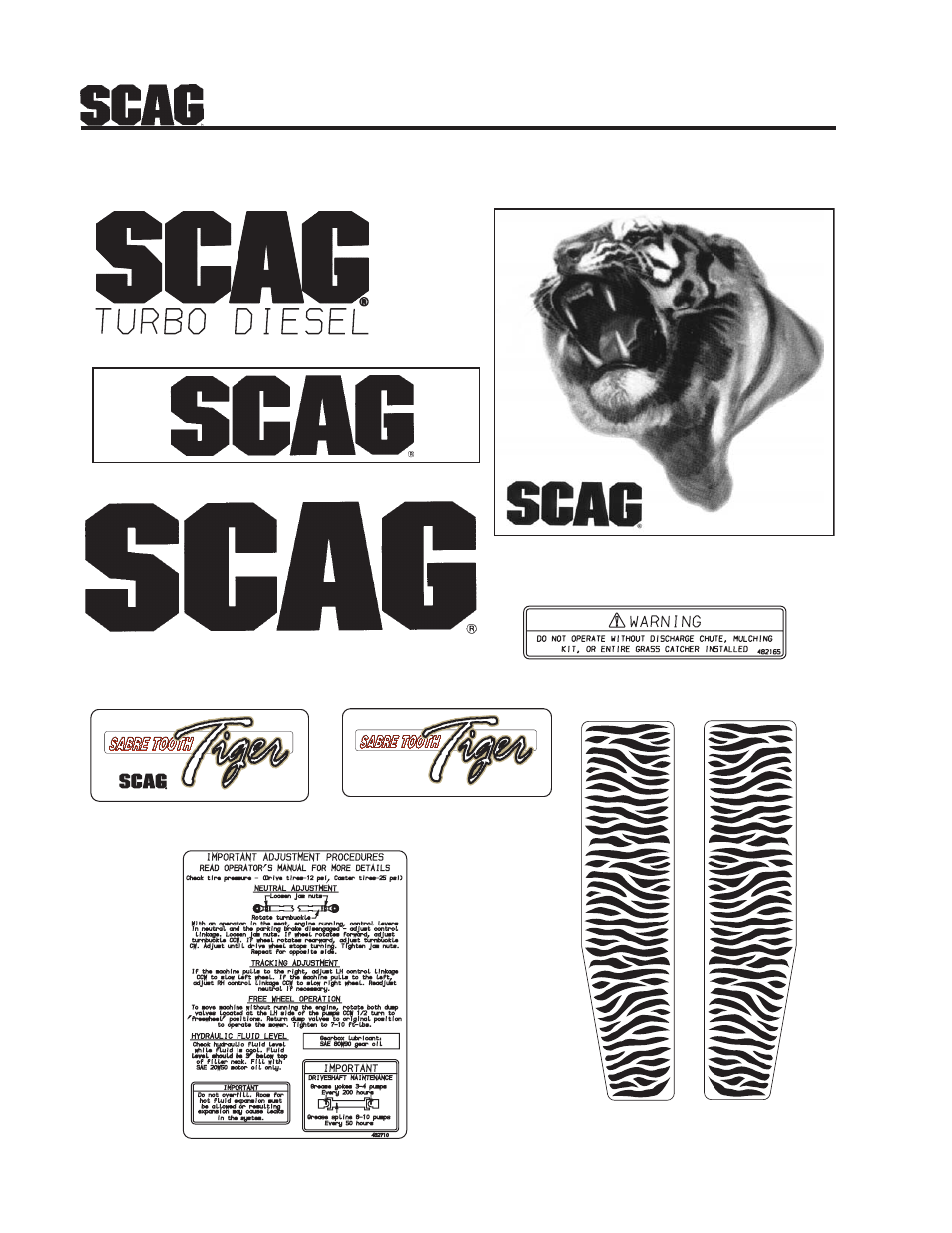 58 replacement decals and information plates | Scag Power Equipment STT-31BSD User Manual | Page 62 / 64