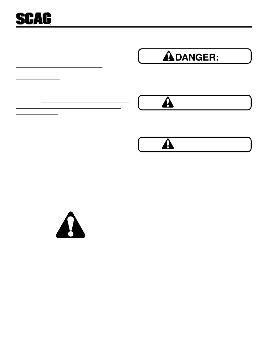 Warning, Caution, Safety information | Scag Power Equipment STT-31BSD User Manual | Page 8 / 64