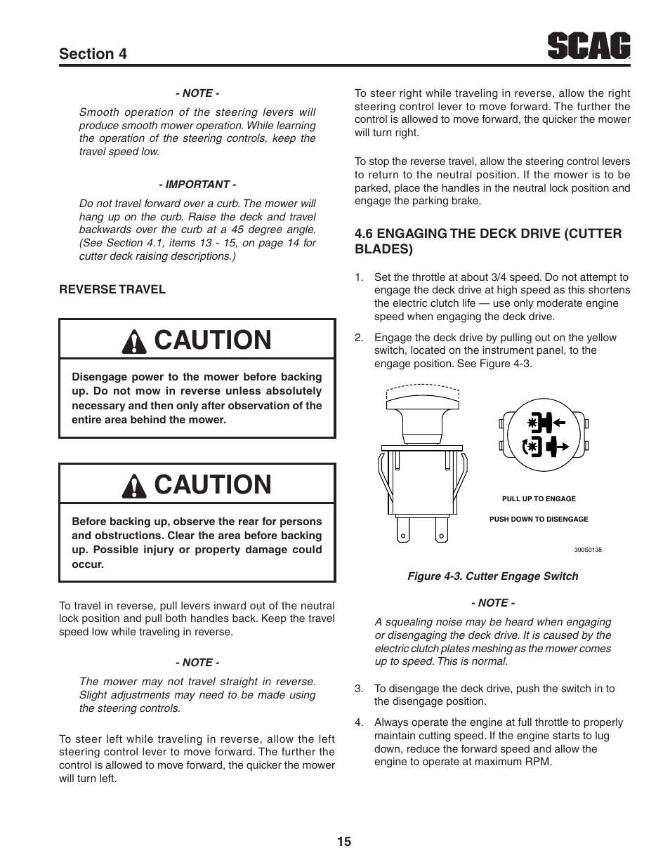 6 engaging the deck drive (cutter blades), Caution | Scag Power Equipment TURF TIGER STT61V-29KB-DF User Manual | Page 19 / 72