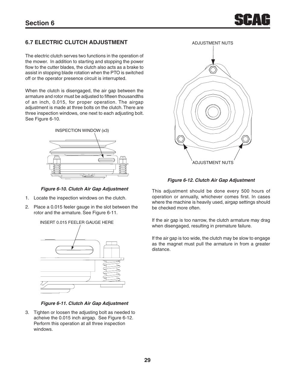 7 electric clutch adjustment | Scag Power Equipment TURF TIGER STT61V-29KB-DF User Manual | Page 33 / 72