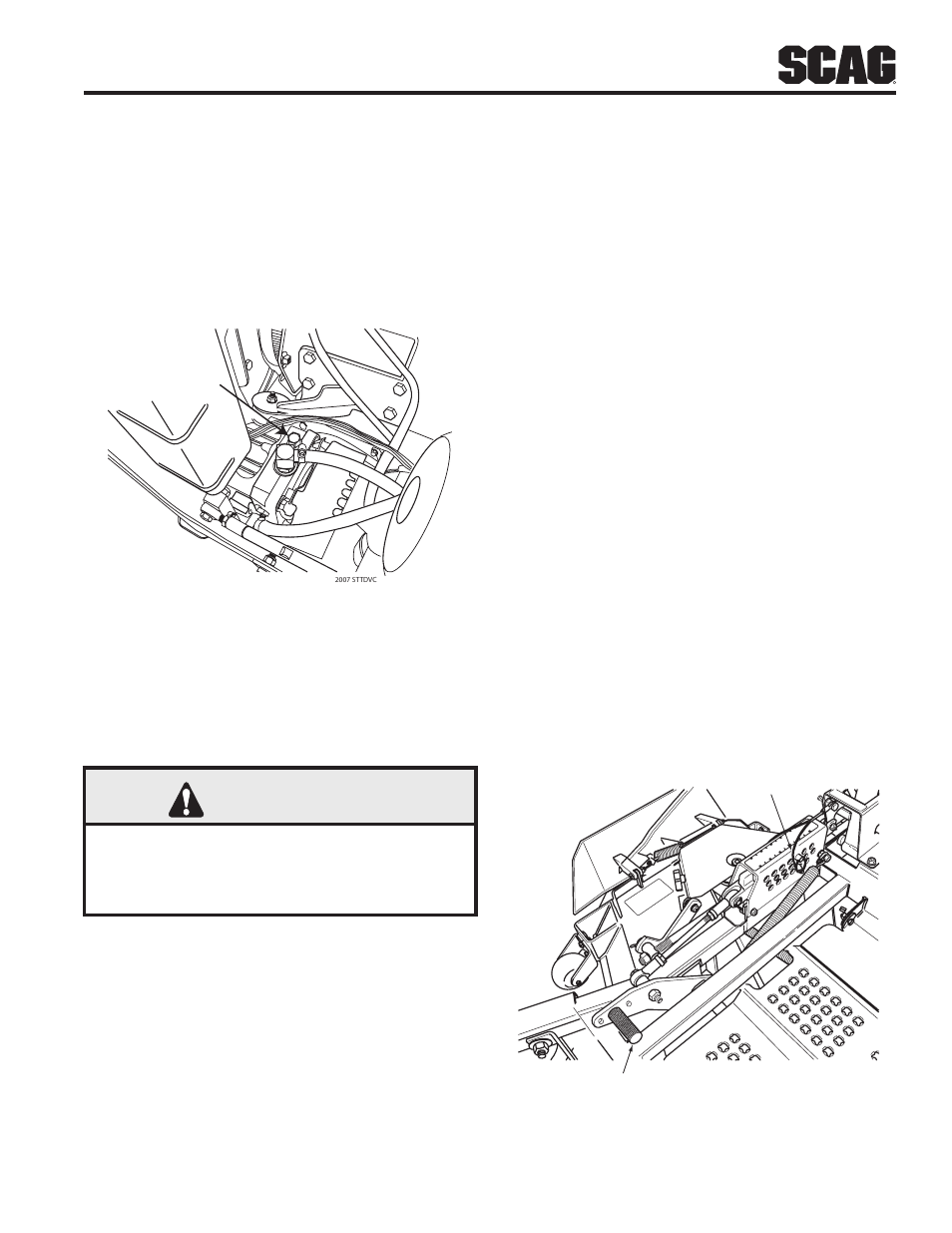 11 moving mower with engine stopped, 12 recommendations for mowing, 13 adjusting cutting height | Warning, Moving mower with engine 4.11 stopped, Recommendations for mowing 4.12, Adjusting cutting height 4.13 | Scag Power Equipment TURF TIGER STT61V-25KBD User Manual | Page 21 / 79