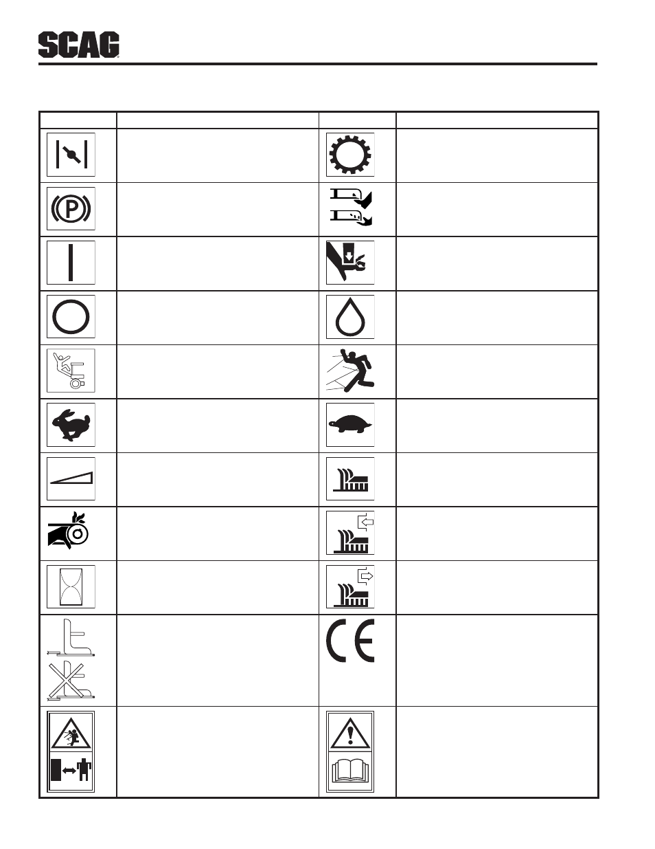 4 symbols | Scag Power Equipment TURF TIGER STT61V-25KBD User Manual | Page 6 / 79