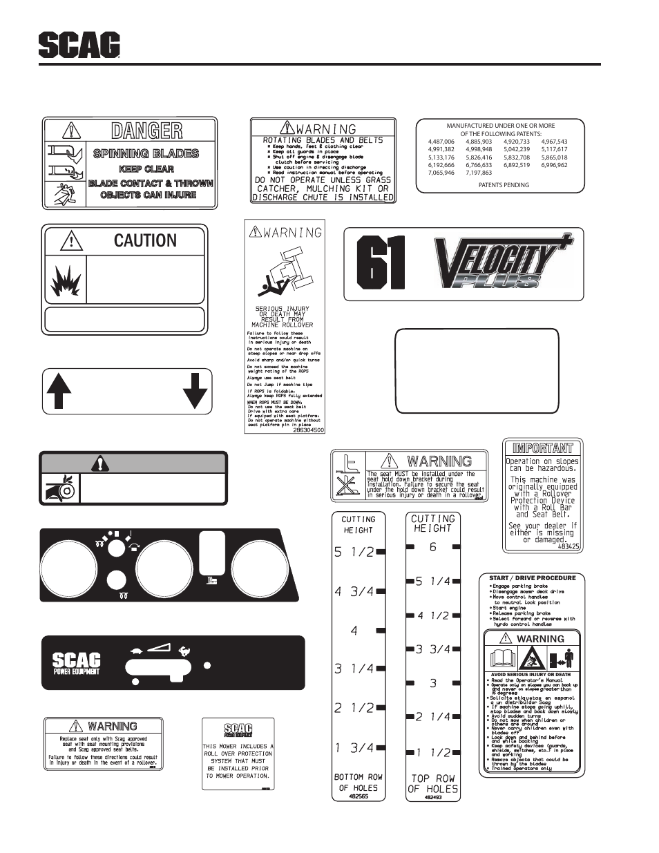 Replacement decals and information plates, Heavy-duty commercial, Caution | Warning, Diesel fuel only | Scag Power Equipment TURF TIGER STT61V-25KBD User Manual | Page 74 / 79