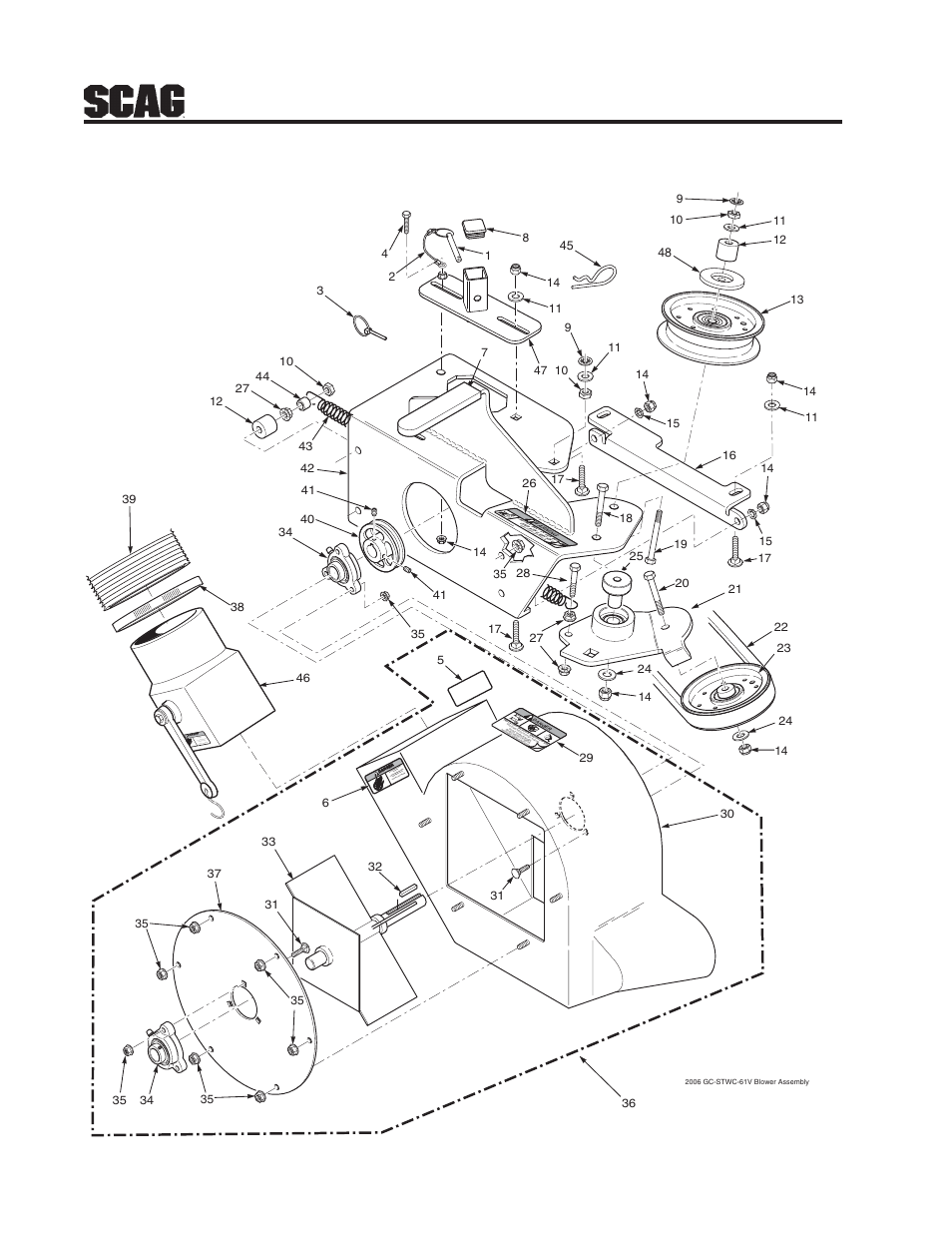 8gc-stwc-cs61v blower housing assembly, Dang er | Scag Power Equipment GC-STWC-CS61V User Manual | Page 10 / 18