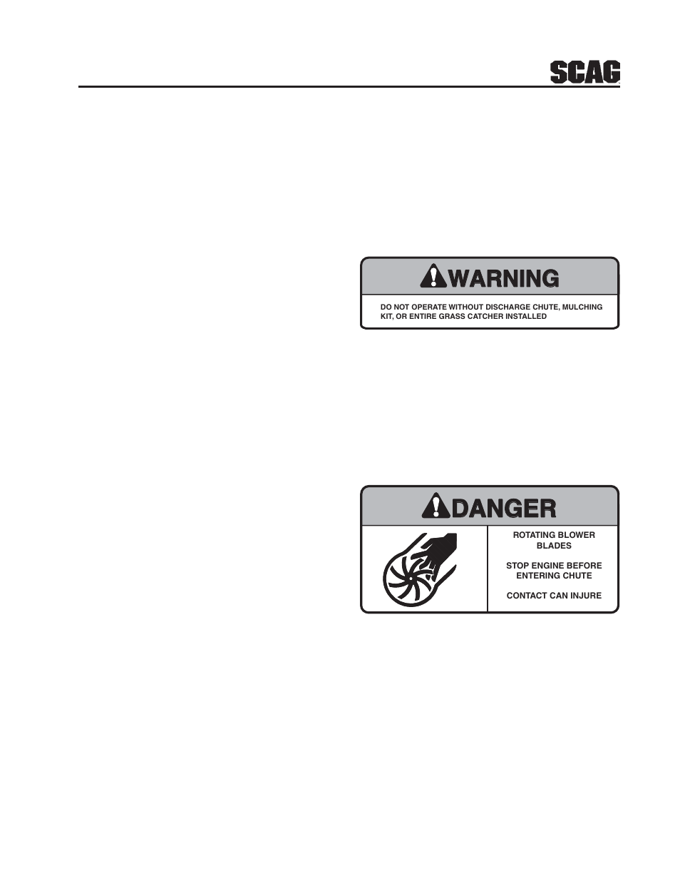 Danger, Warning | Scag Power Equipment GC-STWC-CS61V User Manual | Page 3 / 18