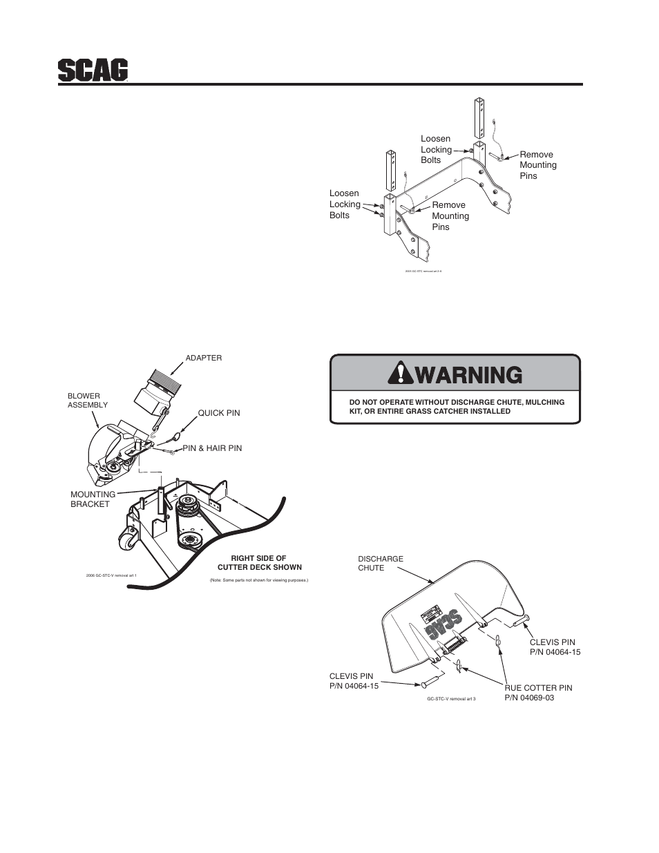 Warning, 1 grass catcher removal instructions, Figure 4-2 | Figure 4-3, Figure 4-1 | Scag Power Equipment GC-STWC-CS61V User Manual | Page 8 / 18