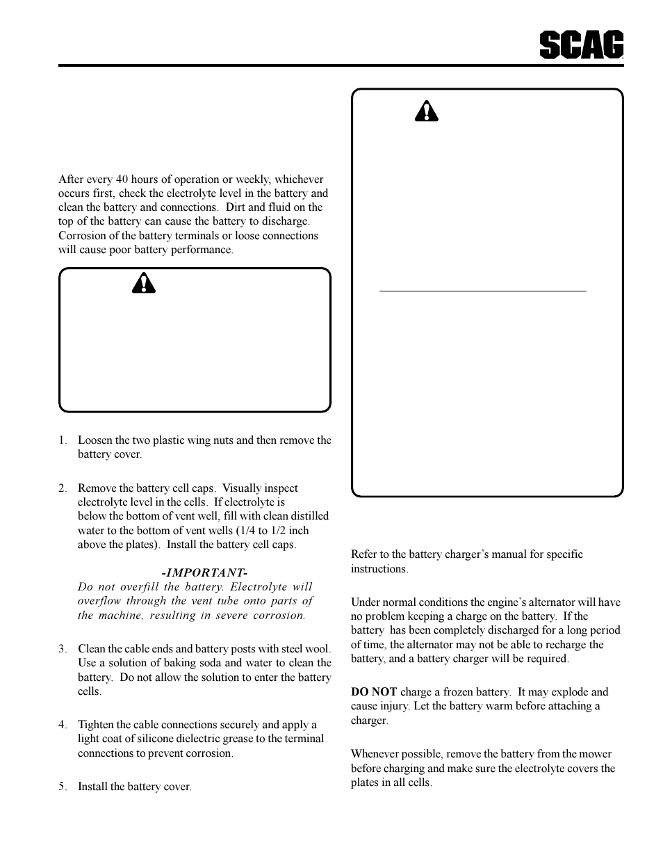 Warning | Scag Power Equipment STT-31BSG User Manual | Page 34 / 70