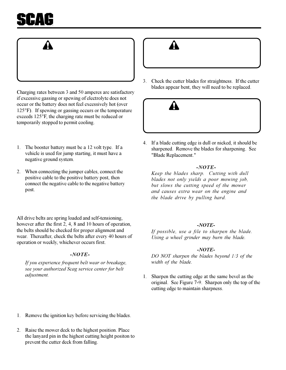 Warning | Scag Power Equipment STT-31BSG User Manual | Page 35 / 70
