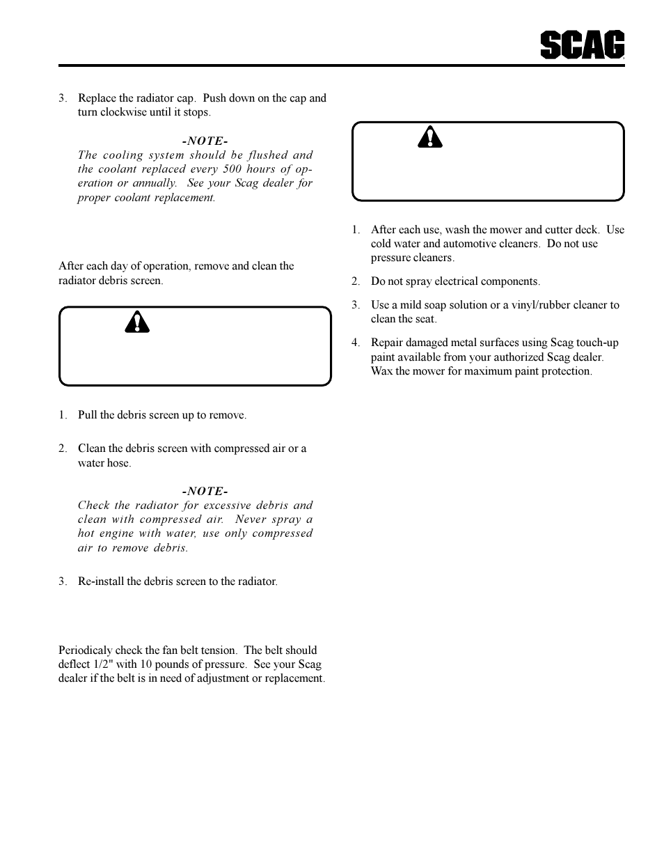 Caution | Scag Power Equipment STT-31BSG User Manual | Page 38 / 70