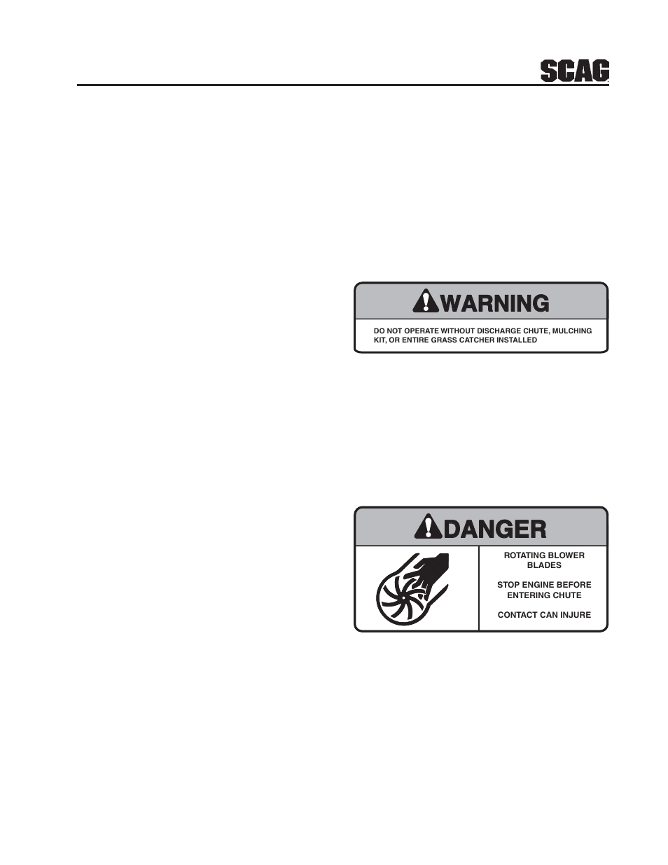 Danger, Warning | Scag Power Equipment GC-STWC-61 User Manual | Page 3 / 20