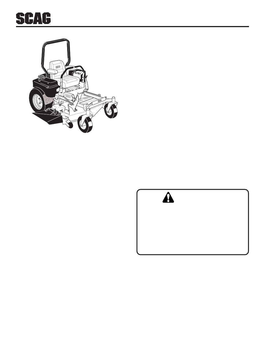 Warning | Scag Power Equipment SZC User Manual | Page 12 / 67