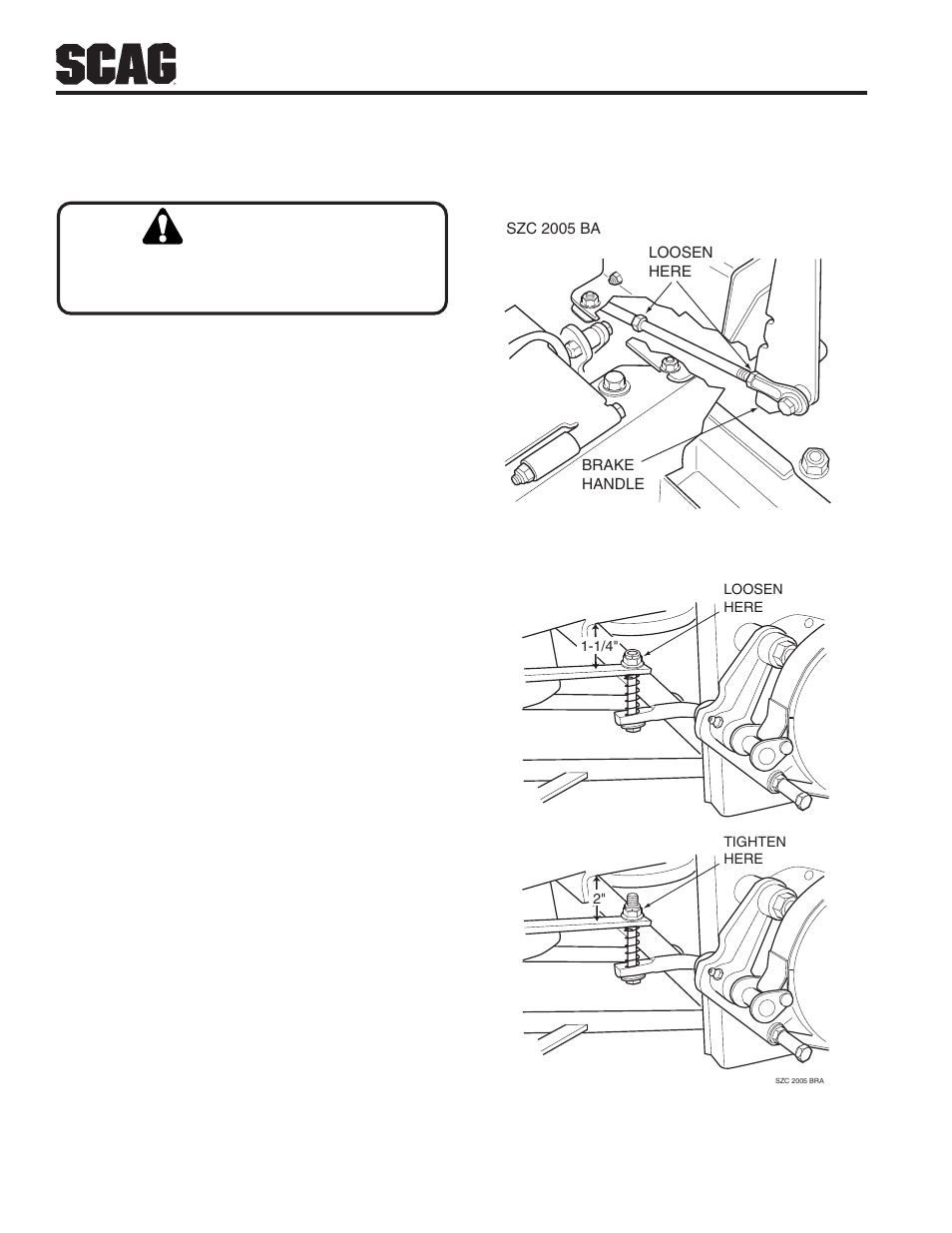 Warning, Adjustments | Scag Power Equipment SZC User Manual | Page 26 / 67