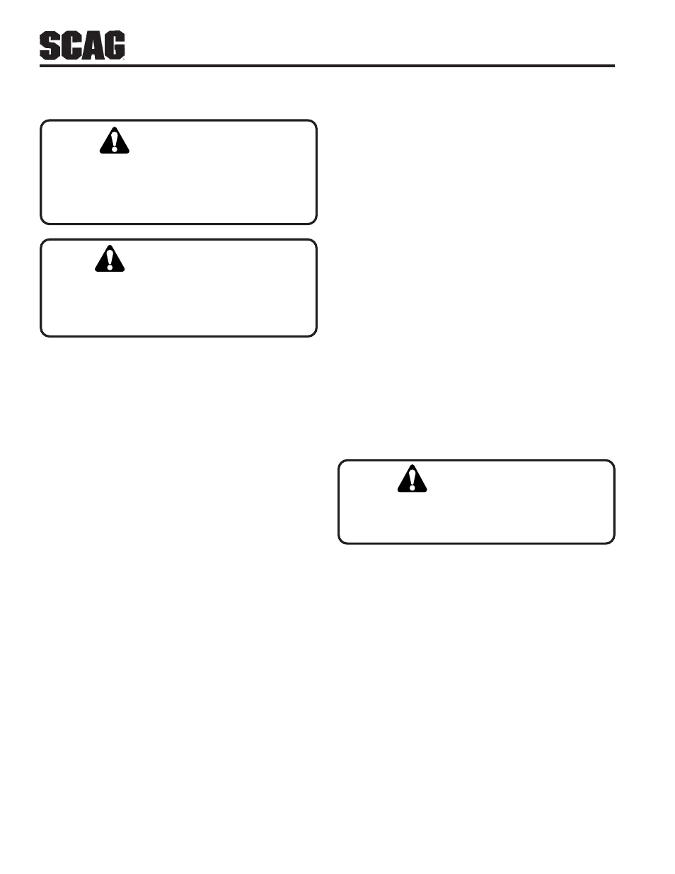 Warning, Caution | Scag Power Equipment SZC User Manual | Page 28 / 67