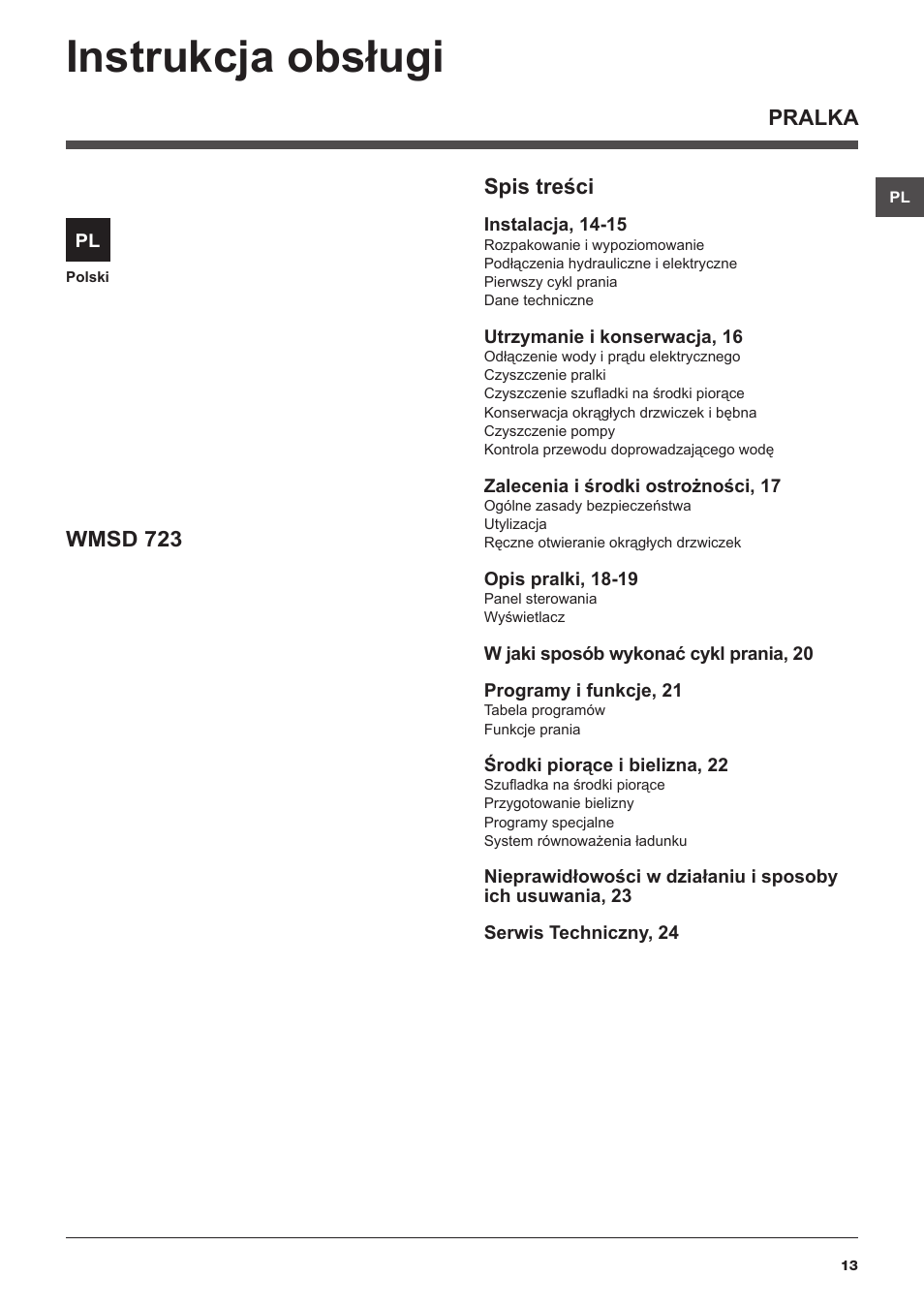 Hotpoint Ariston WMSD 723 User Manual | Page 13 / 60