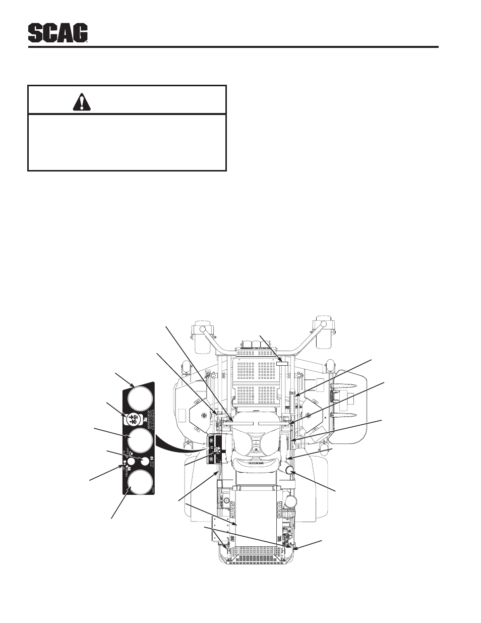 Operating instructions, 1 controls and instrument identification, Section 4 | Caution, Controls and instrument 4.1 identification | Scag Power Equipment Turf Tiger STT-28CAT User Manual | Page 16 / 70