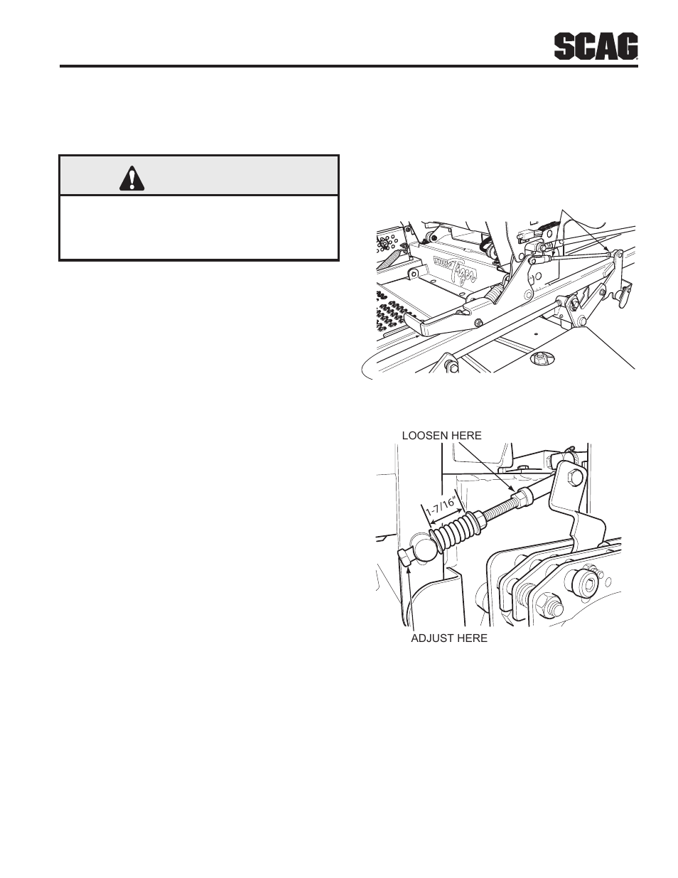 Adjustments, 1 parking brake adjustment, Section 6 | Warning | Scag Power Equipment Turf Tiger STT-28CAT User Manual | Page 27 / 70