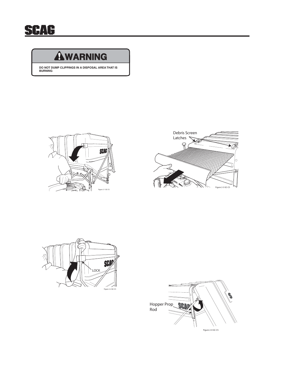 Warning, Figure 2-1, Figure 2-2 | Figure 2-3, Figure 2-4 | Scag Power Equipment GC-STC-CS User Manual | Page 4 / 18
