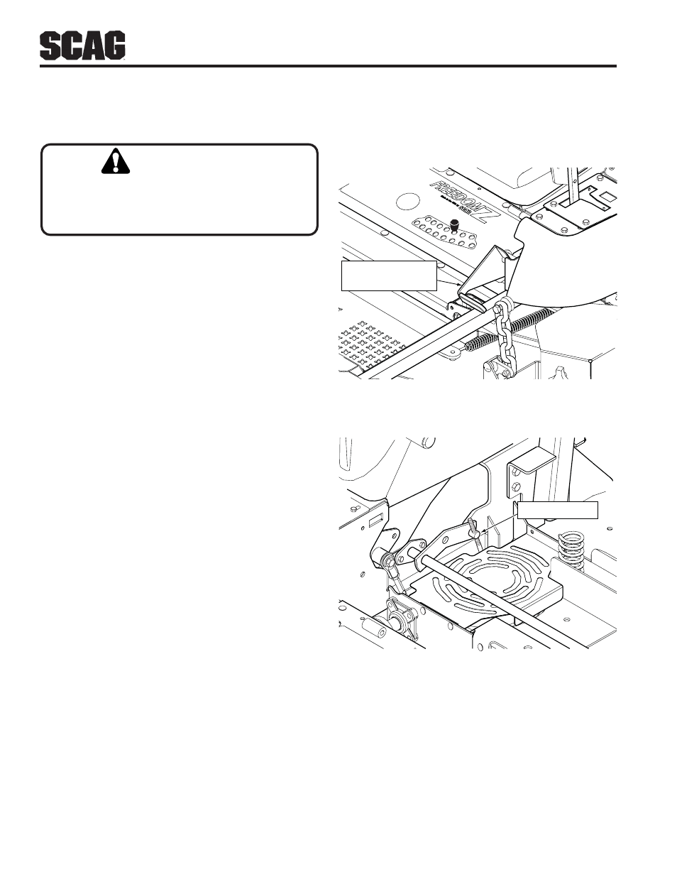 Warning, Adjustments | Scag Power Equipment SFZ User Manual | Page 26 / 96