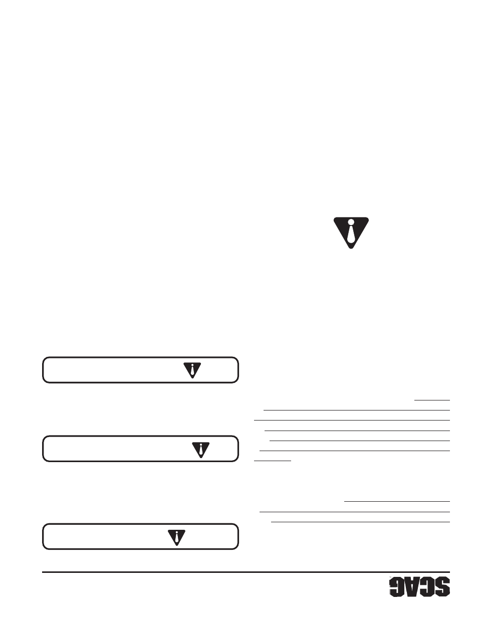 Adver tencia: peligro: preca ución, Información de seguridad | Scag Power Equipment SFZ User Manual | Page 89 / 96