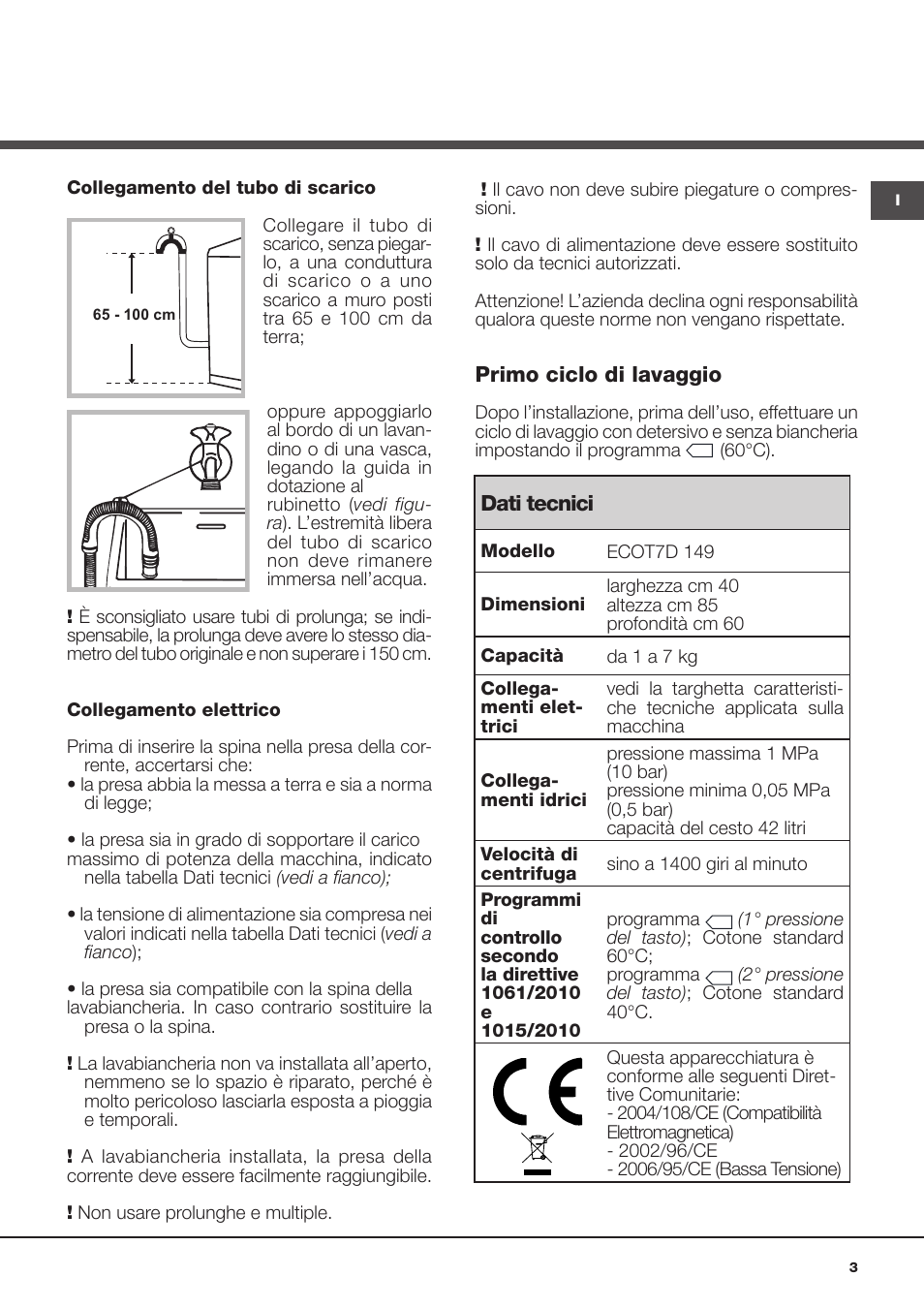 Hotpoint Ariston ECOT7D 149 User Manual | Page 3 / 60