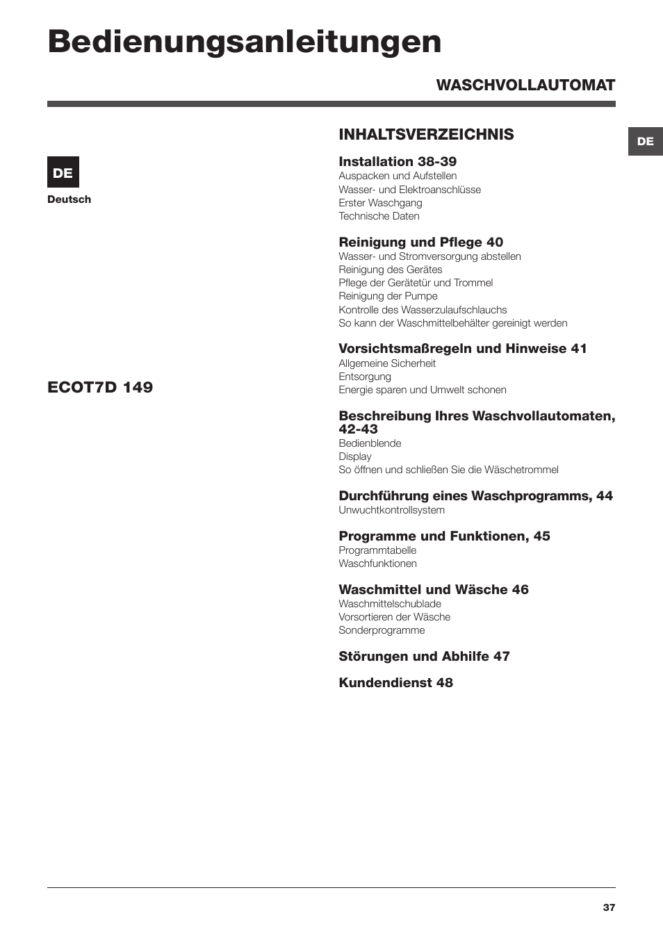 Bedienungsanleitungen | Hotpoint Ariston ECOT7D 149 User Manual | Page 37 / 60