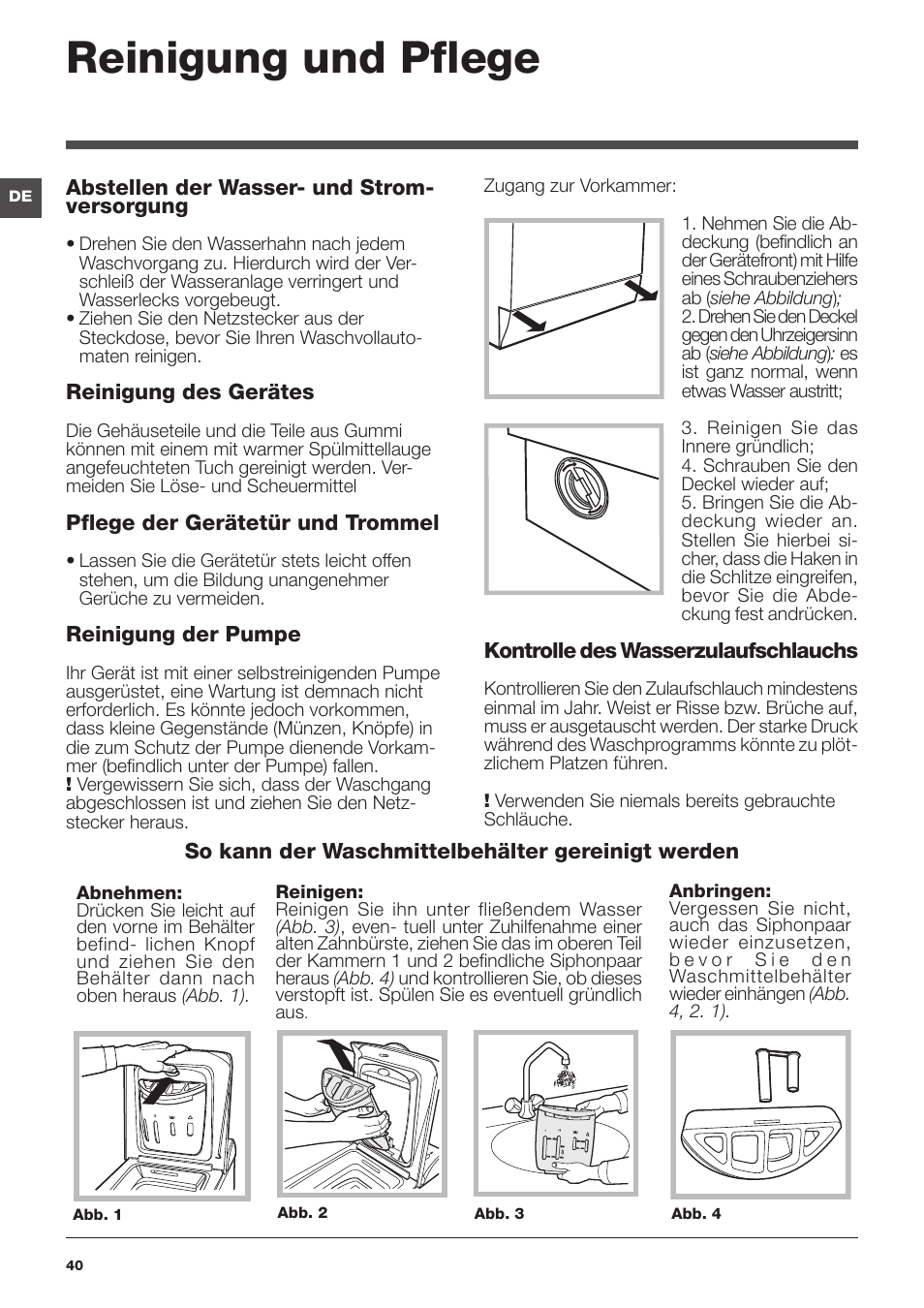 Reinigung und pflege | Hotpoint Ariston ECOT7D 149 User Manual | Page 40 / 60