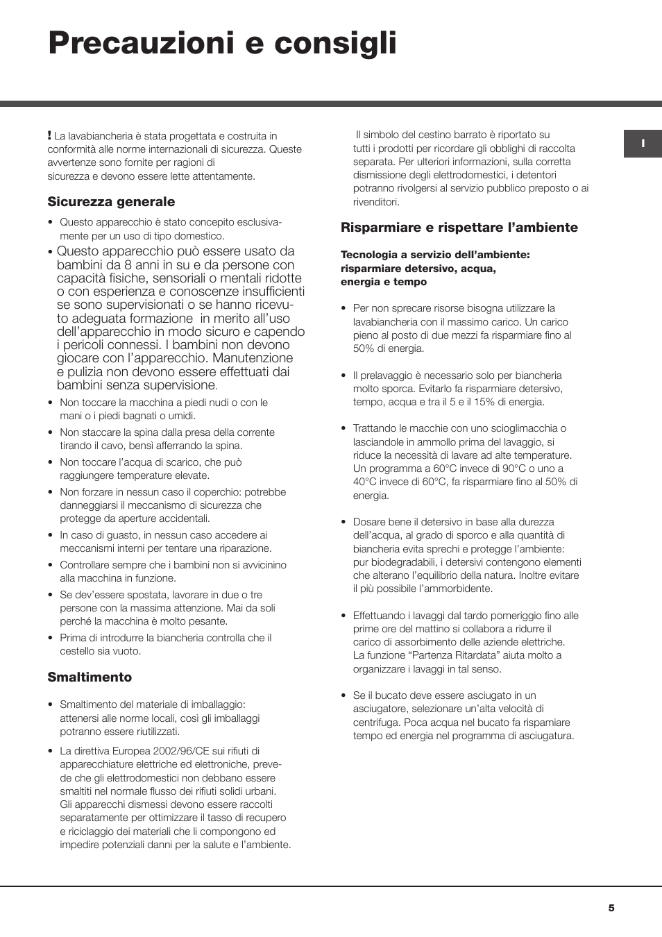 Precauzioni e consigli | Hotpoint Ariston ECOT7D 149 User Manual | Page 5 / 60