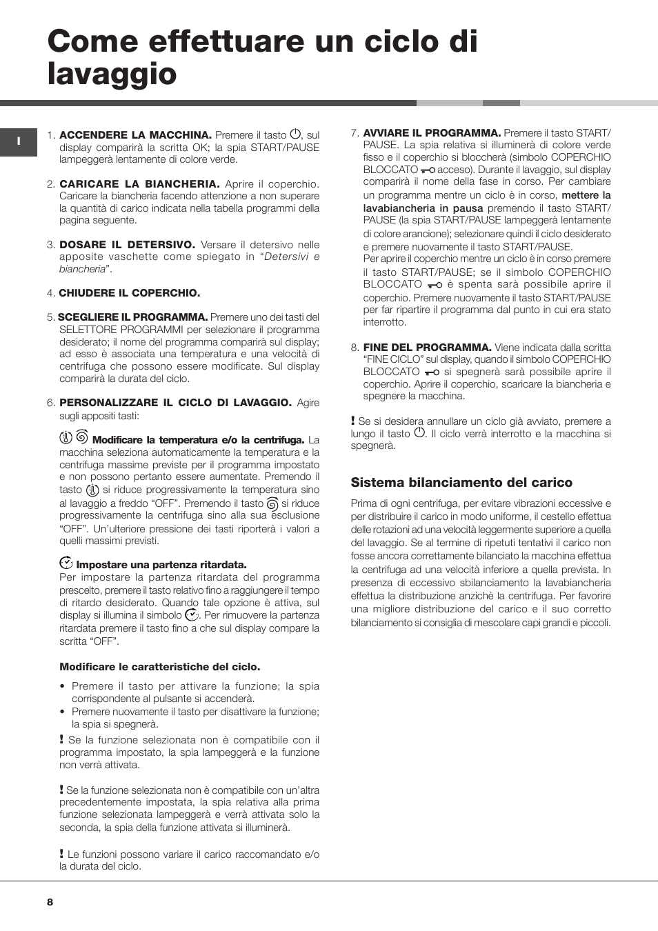 Come effettuare un ciclo di lavaggio | Hotpoint Ariston ECOT7D 149 User Manual | Page 8 / 60