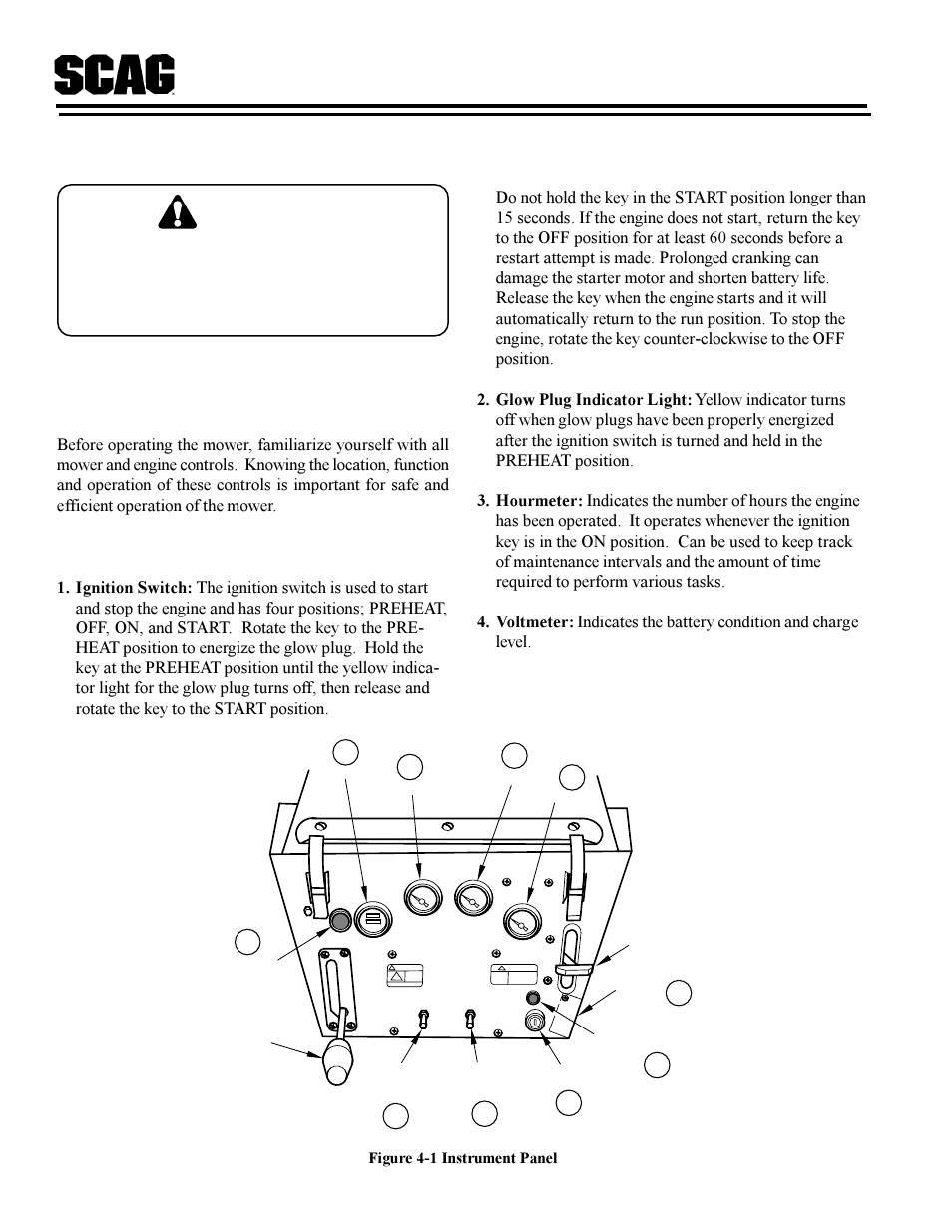Caution, Operating instructions | Scag Power Equipment MAG User Manual | Page 10 / 66