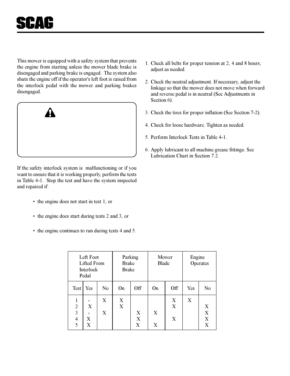 Warning | Scag Power Equipment MAG User Manual | Page 12 / 66